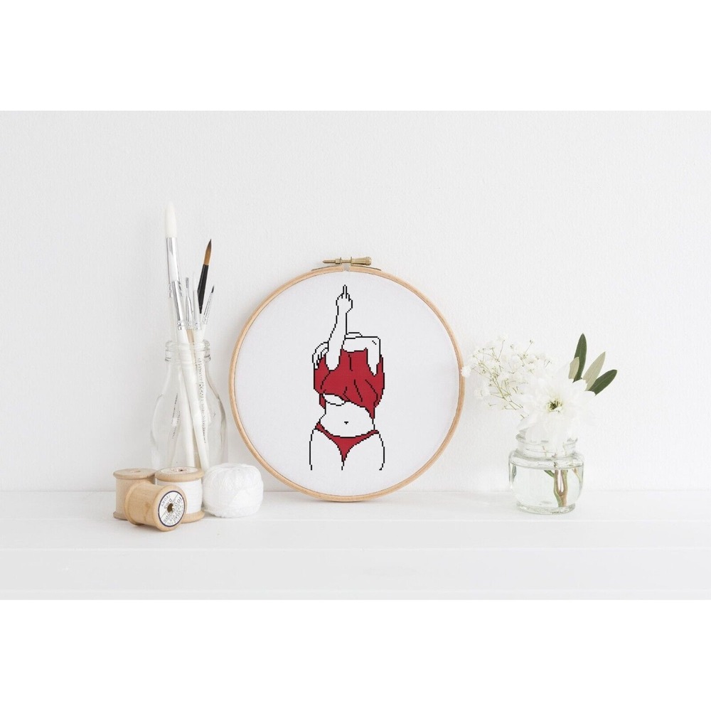 Subversive Middle‎ Finger Female Women Feminine - Cross Stitch Pattern Kit - Picture 3 of 5